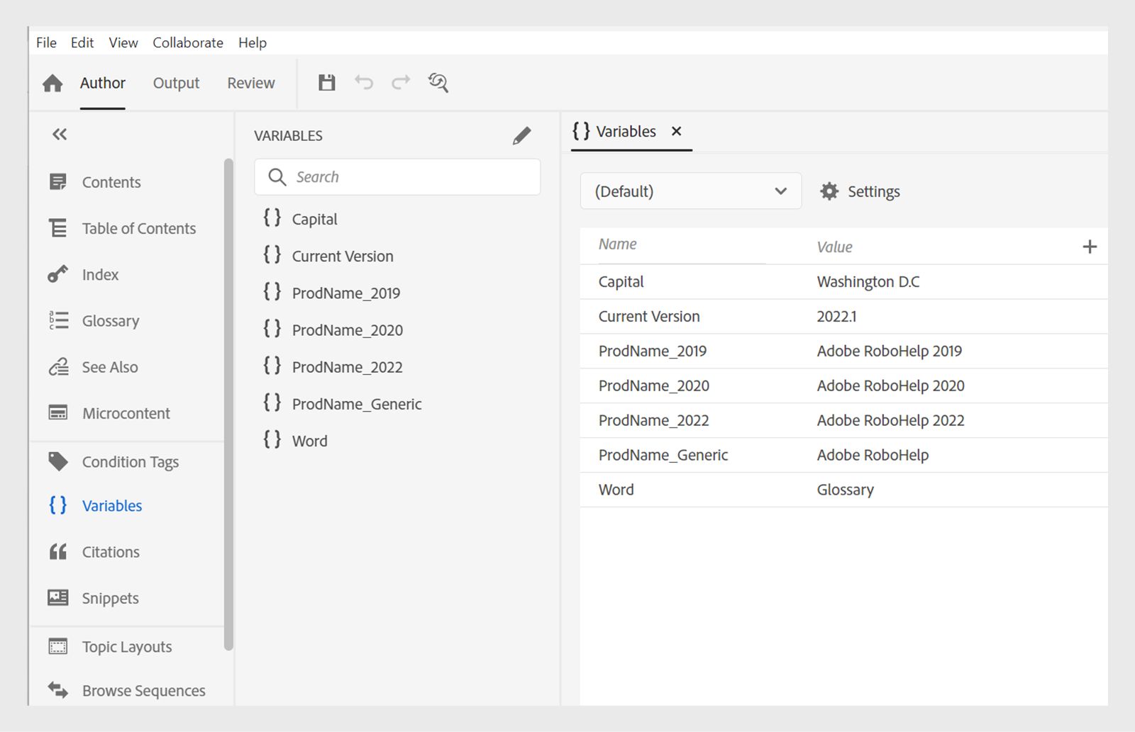 enhanced variable and variable set editor