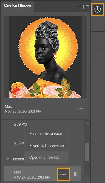 Versionsverlauf-Bedienfeld