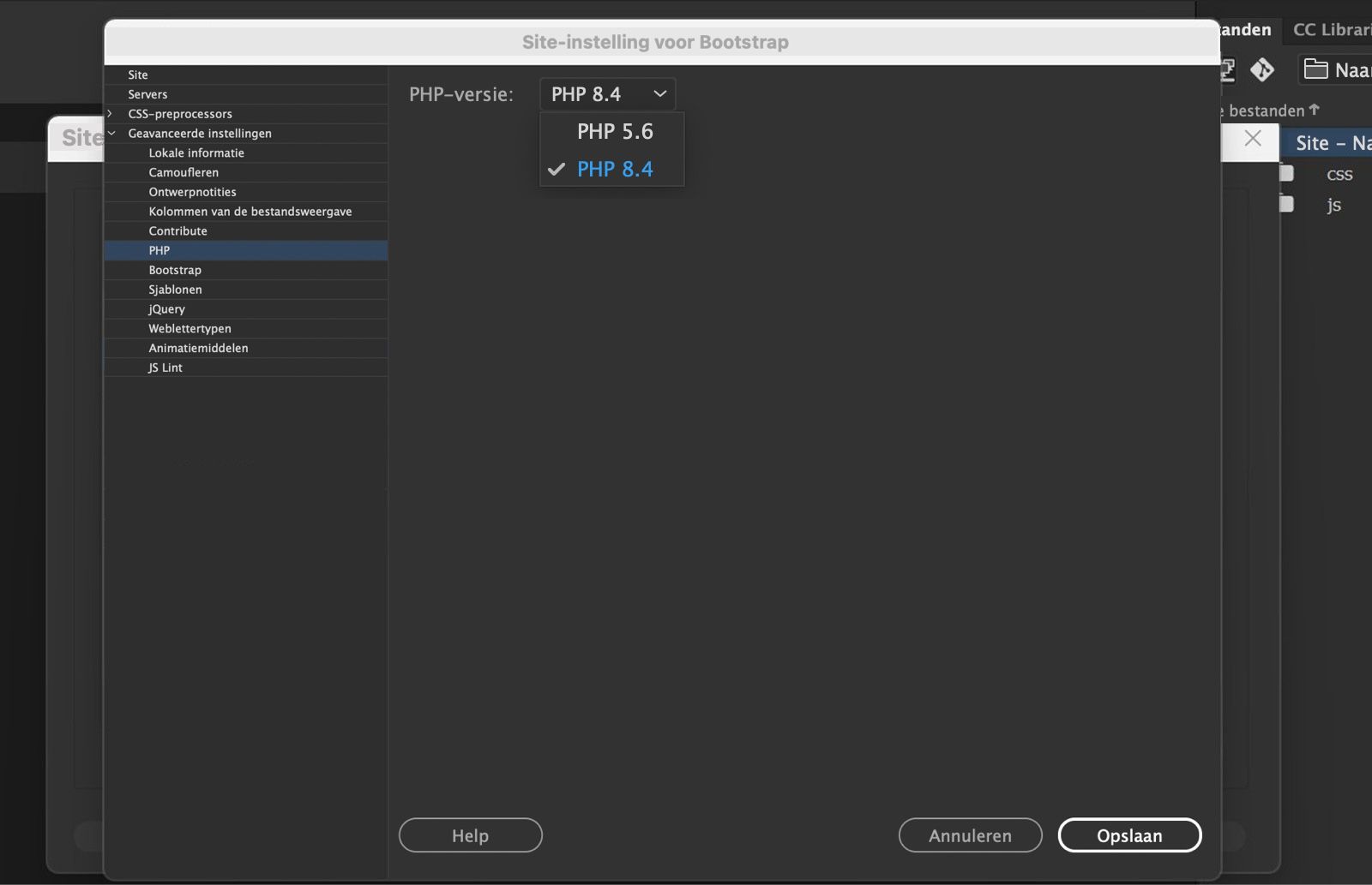 PHP-voorkeuren instellen per site