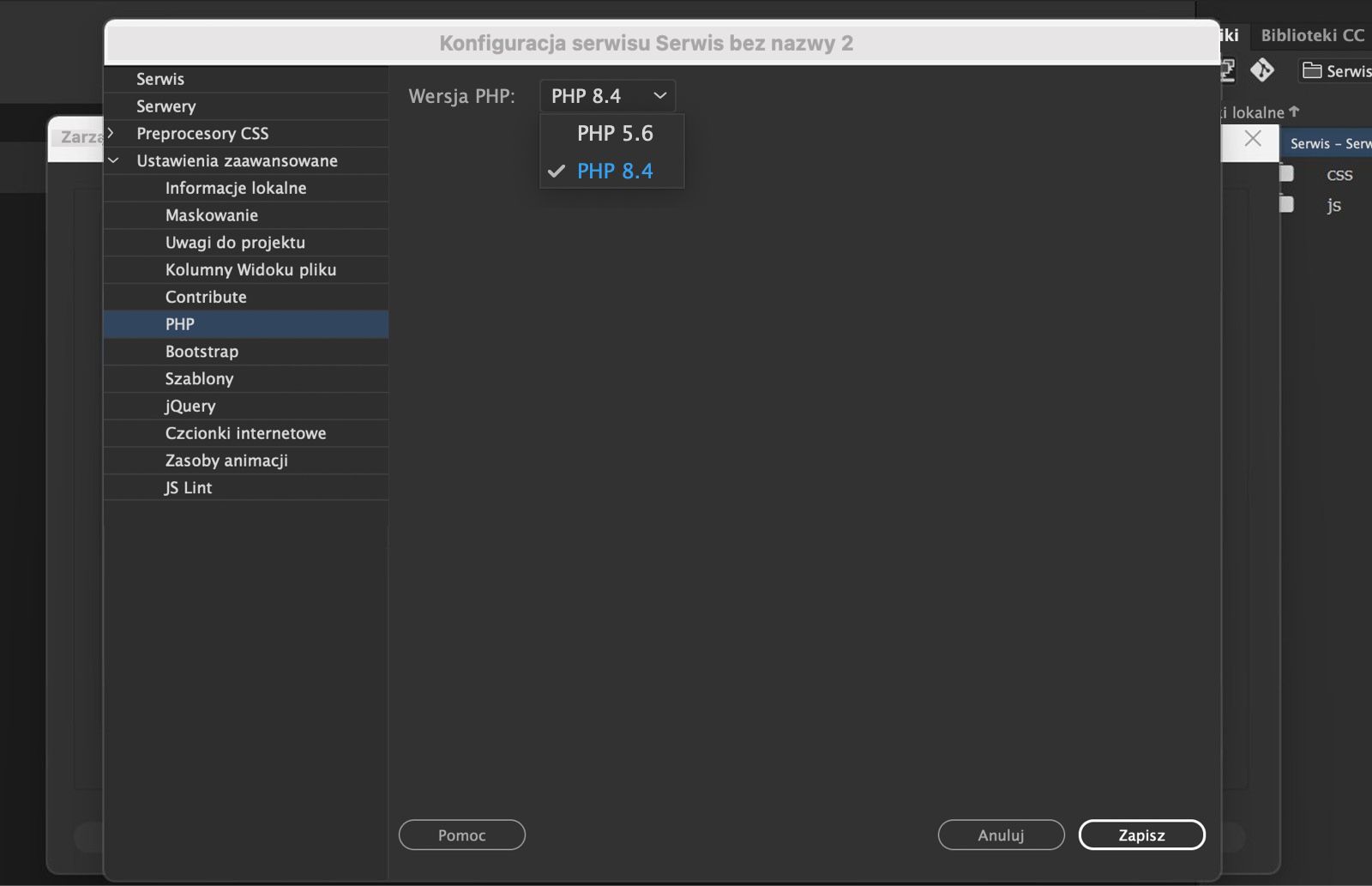 Ustawianie preferencji PHP dla konkretnego serwisu