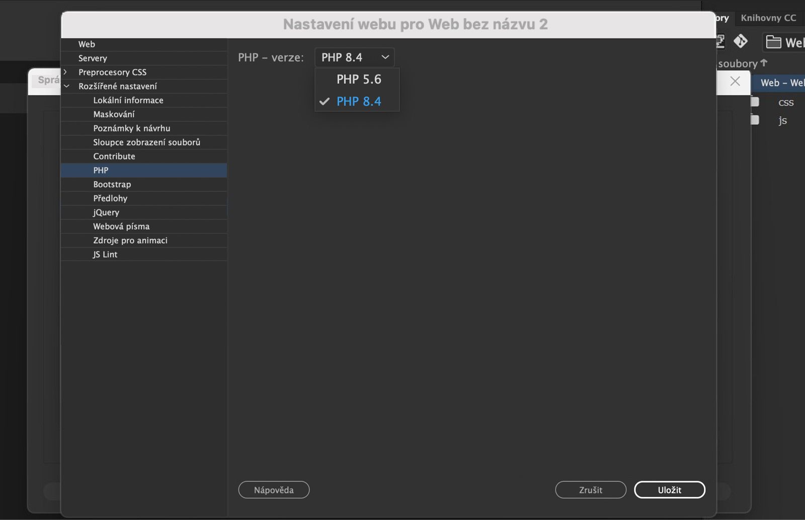 Nastavení předvoleb PHP pro konkrétní weby