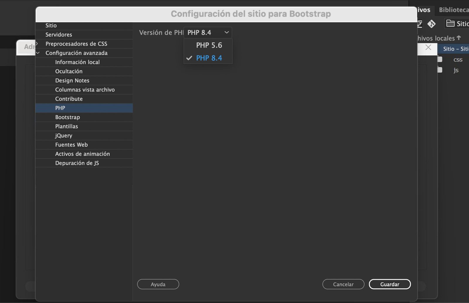 Establecer las preferencias de PHP para cada sitio específico