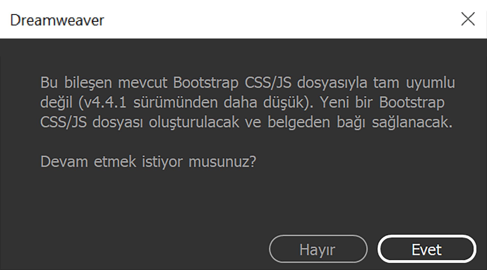 Sürüm uyumluluğu onay iletişim kutusu