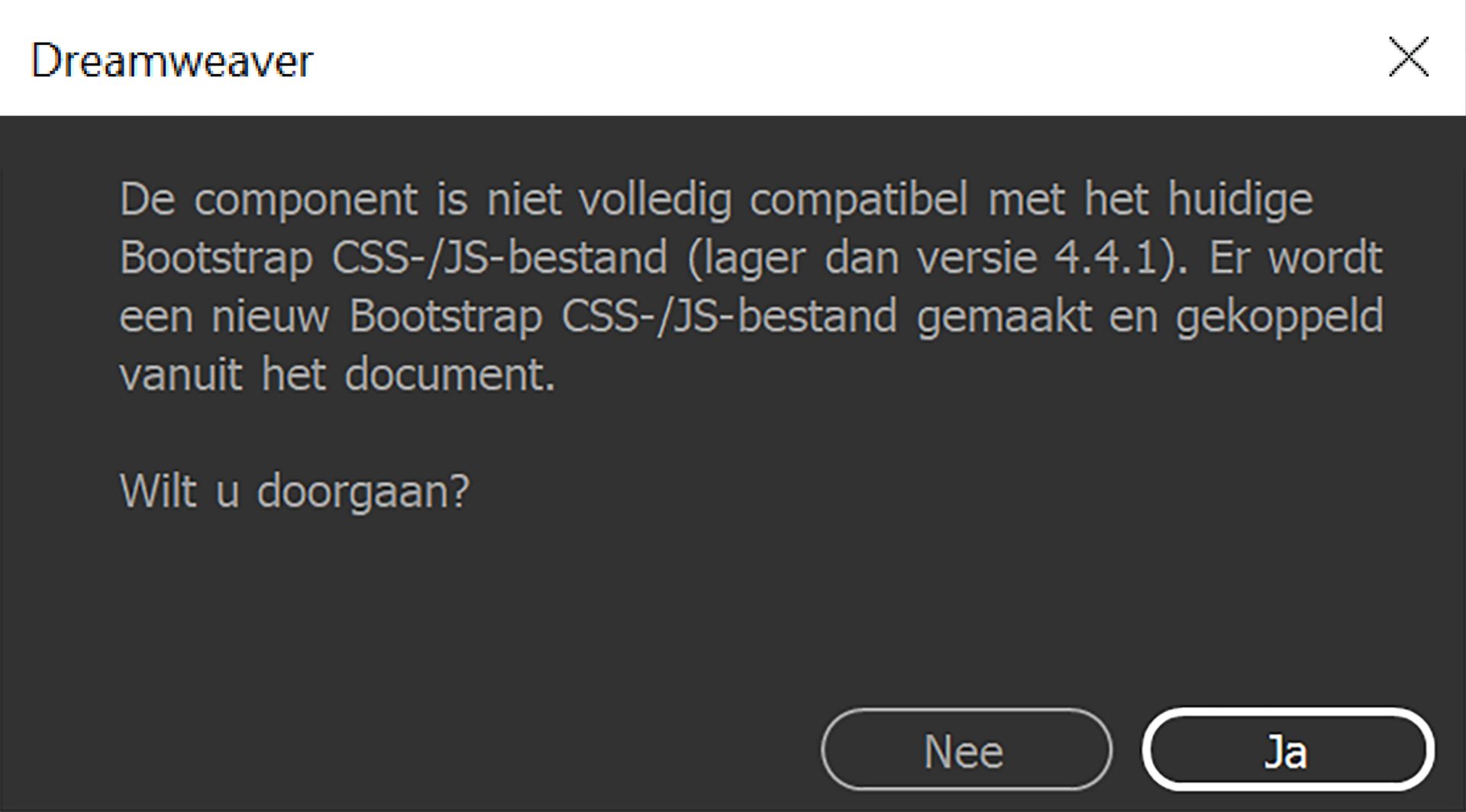 Bevestigingsvenster voor versiecompatibiliteit