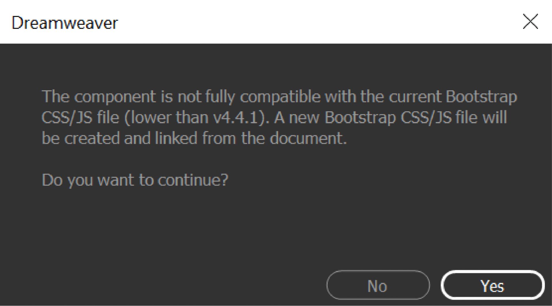 مربع حوار تأكيد التوافق مع الإصدارات السابقة