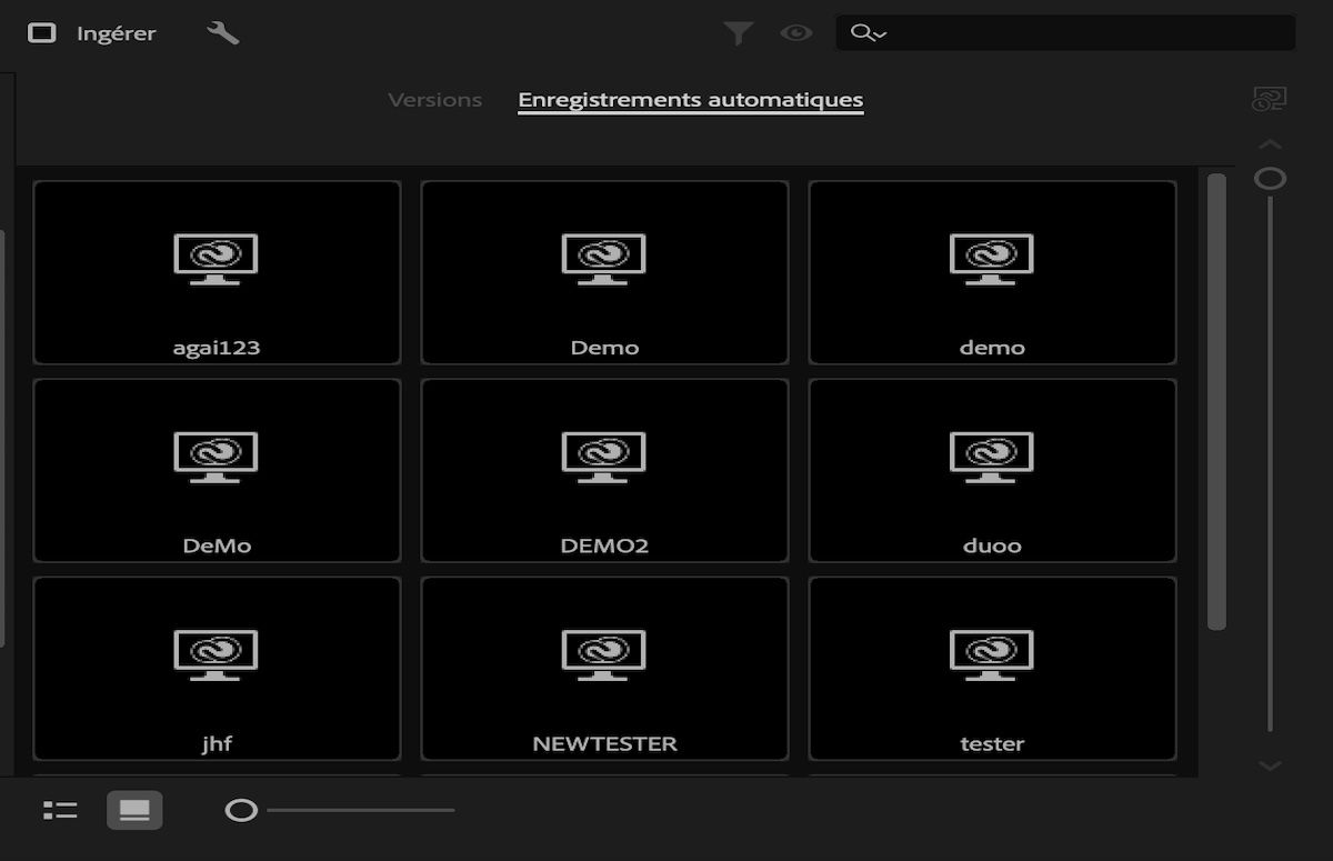 Copie d’écran montrant le curseur vertical sous l’onglet Enregistrements automatiques pour parcourir les enregistrements automatiques.