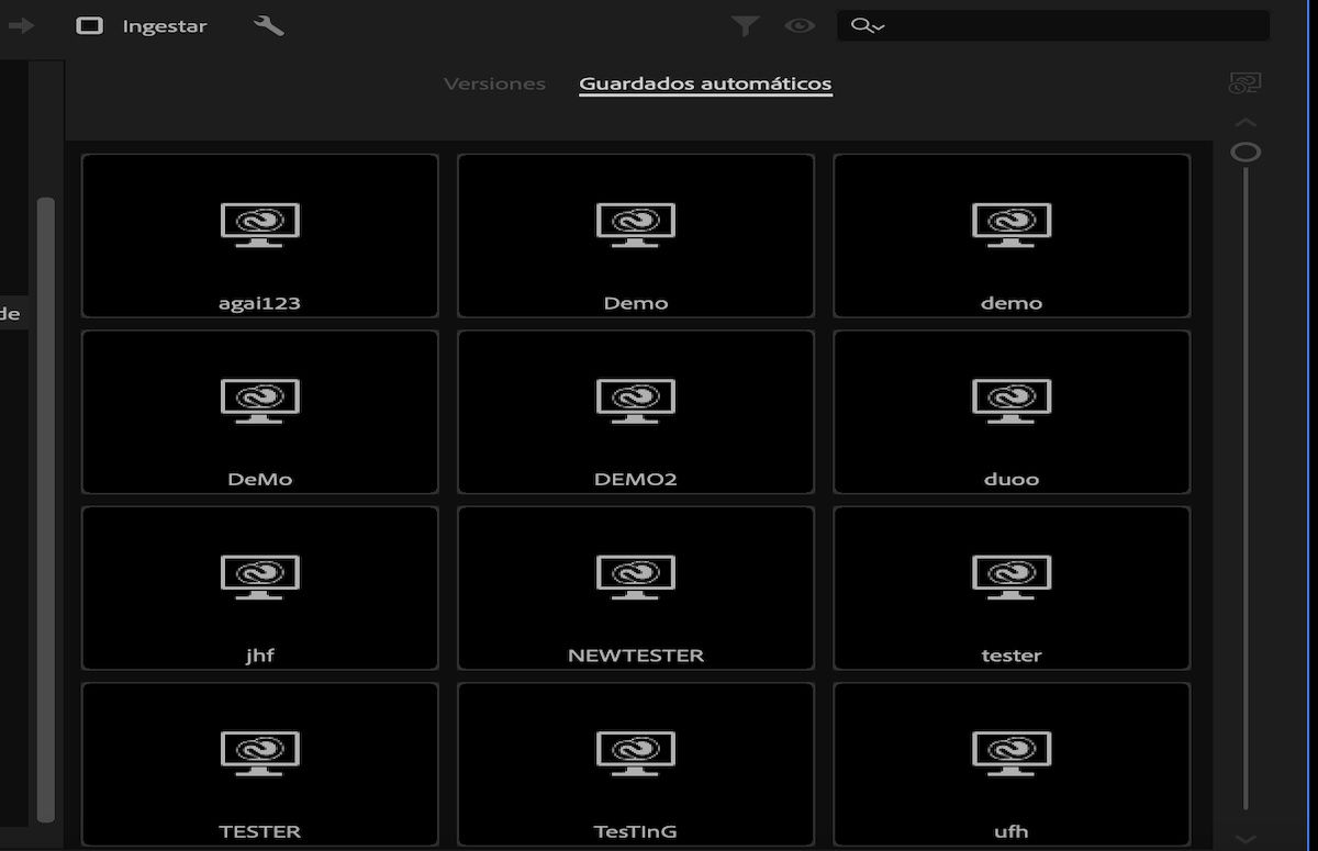 Captura de pantalla que muestra el regulador vertical en la pestaña Guardado automático para explorar los guardados automáticos.