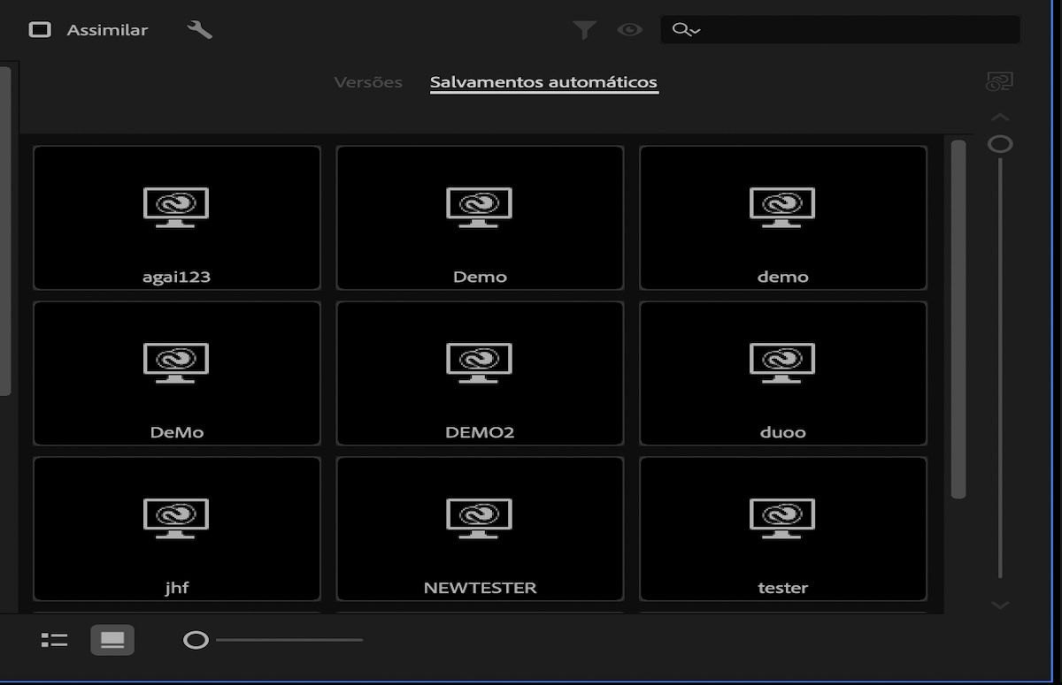 Uma captura de tela que mostra o controle deslizante vertical na guia Salvamentos automáticos para navegar pelos salvamentos automáticos.