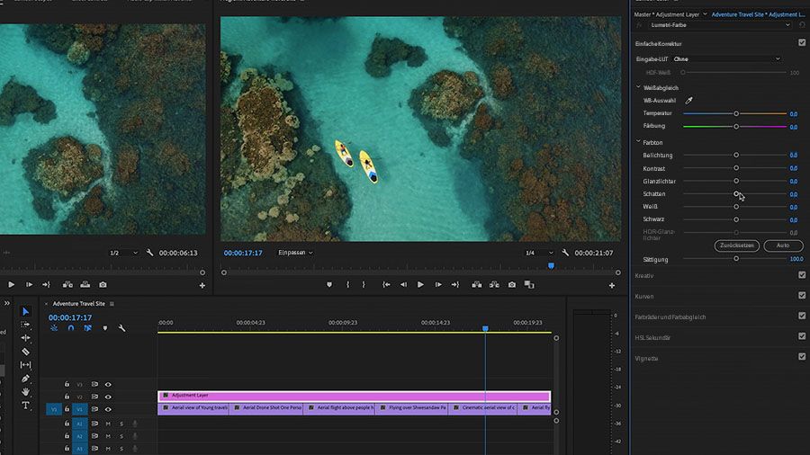 Passe die Farbgebung des Adobe Stock-Clips in Premiere Pro an.