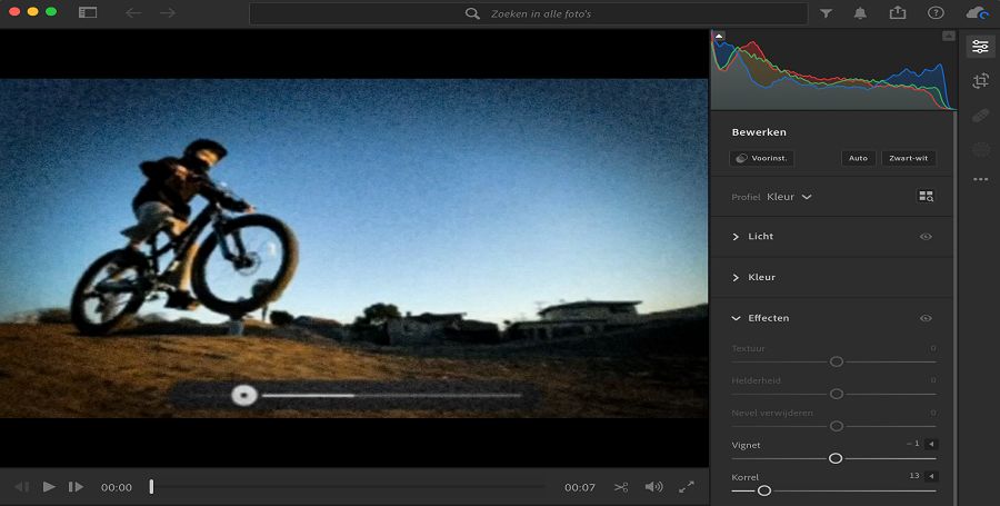 Bewerkingsscherm in Lightroom 