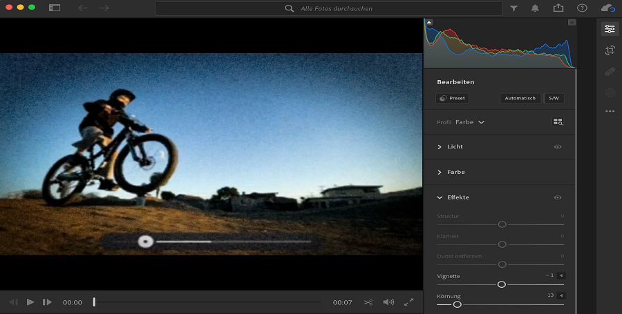 Bearbeitungsbildschirm in Lightroom 