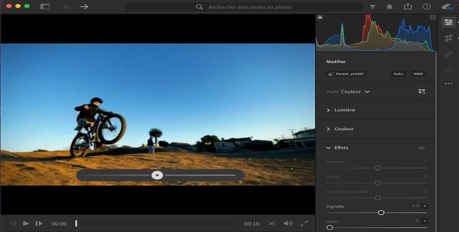 Écran de modification dans Lightroom 