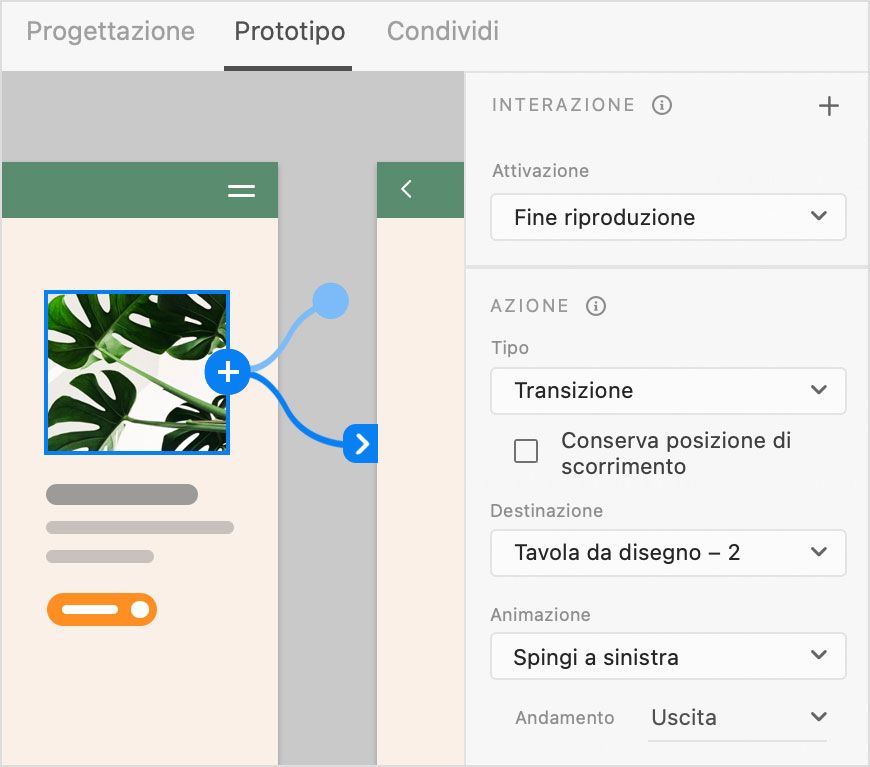 Video con un trigger Fine riproduzione che passa a una tavola da disegno