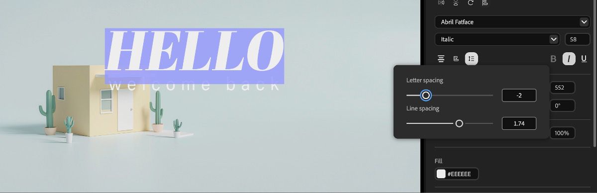 Текстовый слой выбран на временной шкале, и есть свойства текста, которые вы можете редактировать. Эти свойства включают «Положение», «Масштаб», «Поворот» и другие.