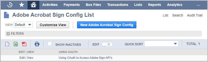 lista de configuração