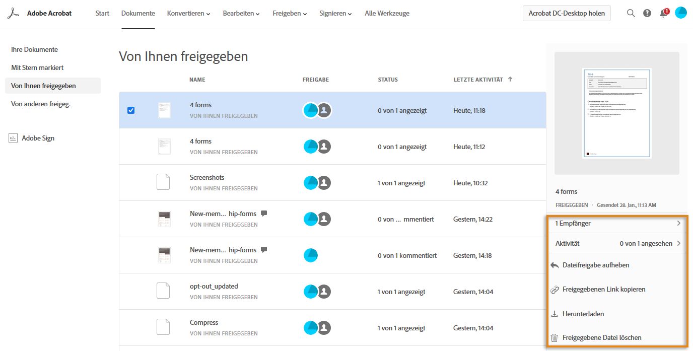 Details der freigegebenen Datei