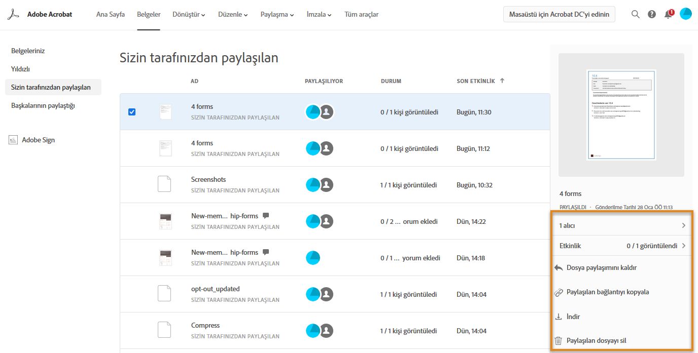 Paylaşılan dosya ayrıntıları