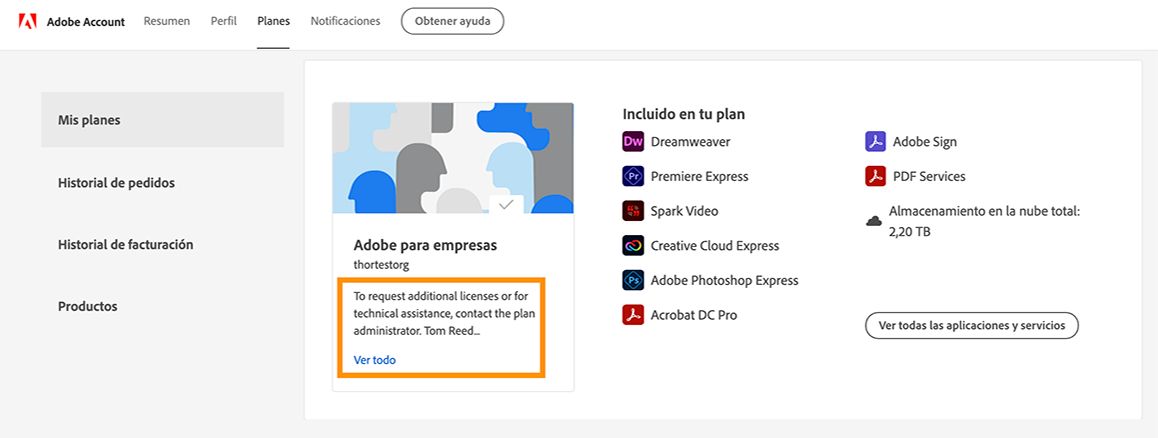 Página de cuentas en la que se destacan las notas de su administrador