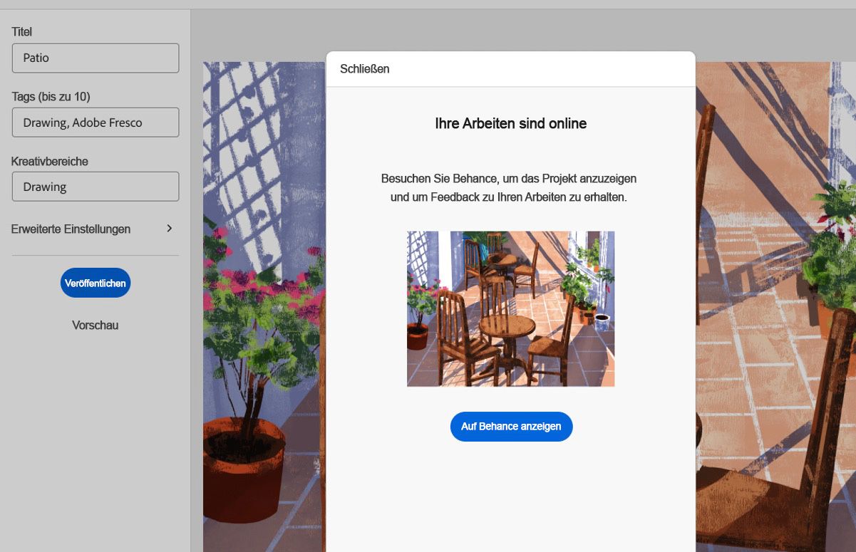 Projekteditor > Auf Behance anzeigen