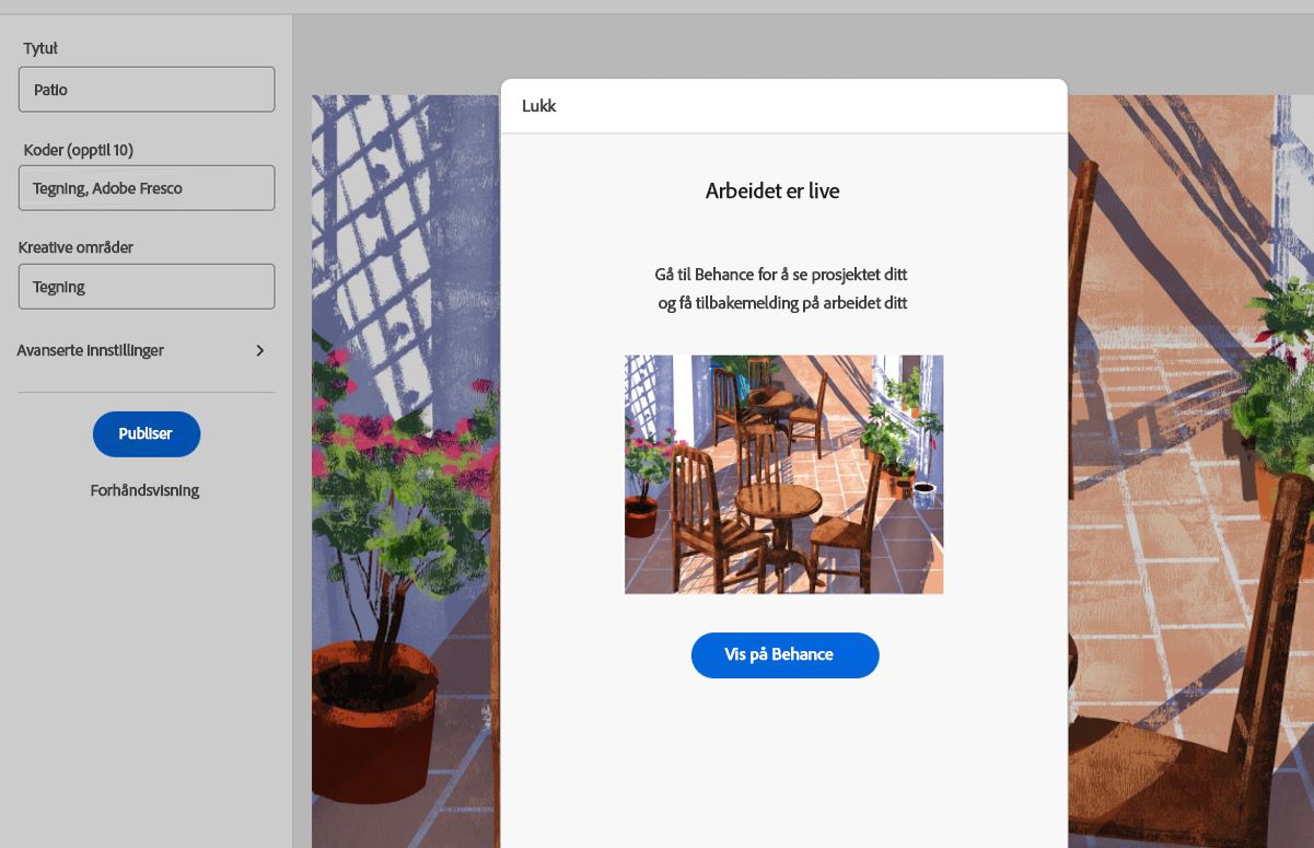 Redigeringsprogram for prosjekt > Vis på Behance
