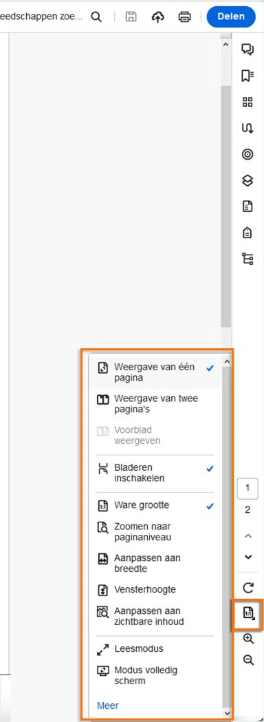 Paginanavigatie-, weergave- en zoominstellingen in het rechterdeelvenster