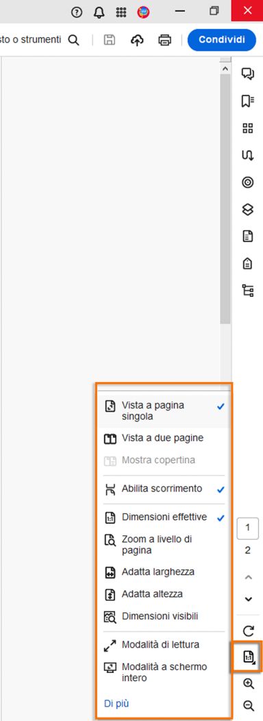 Impostazioni di navigazione, visualizzazione e zoom delle pagine nel riquadro a destra