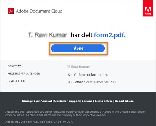 Mottatt kobling i e-post