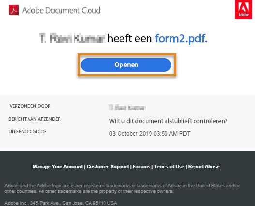 Ontvangen koppeling in e-mail