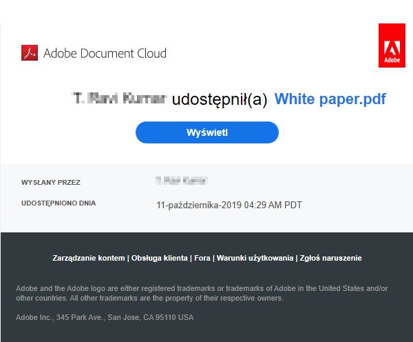 Otrzymano łącze w wiadomości e-mail