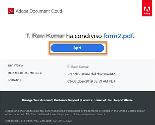 Link ricevuto tramite e-mail