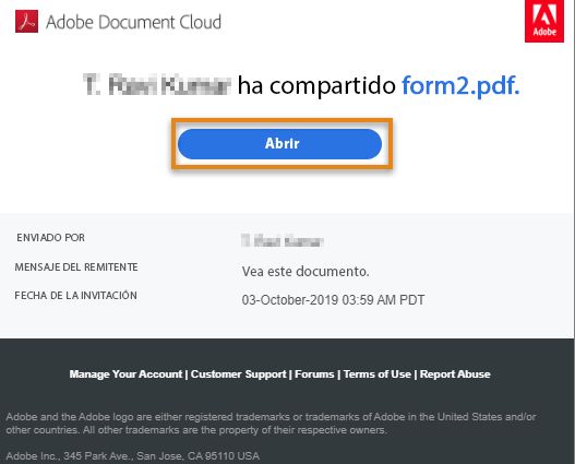 Vínculo recibido por correo electrónico