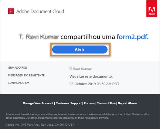 Link recebido por email