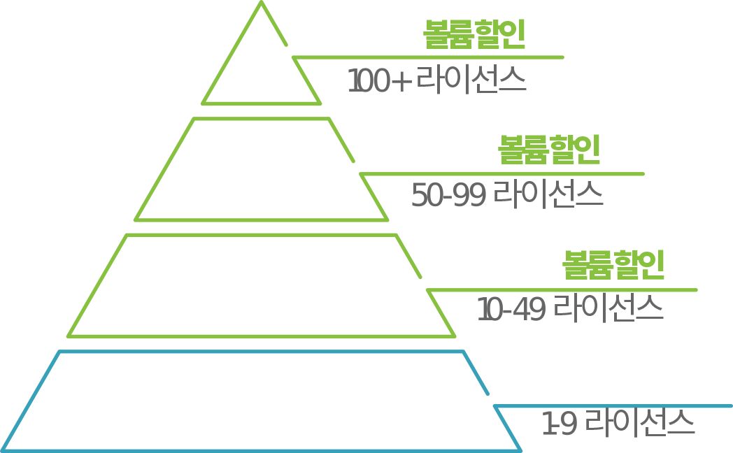 라이선스 수에 대한 볼륨 할인 피라미드 표시