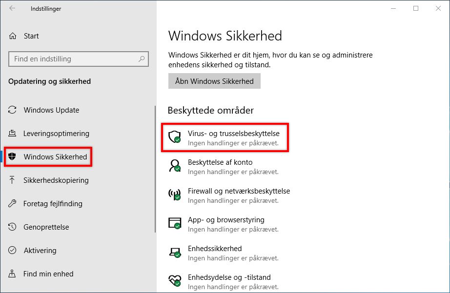 Vælg virus- og trusselsbeskyttelse