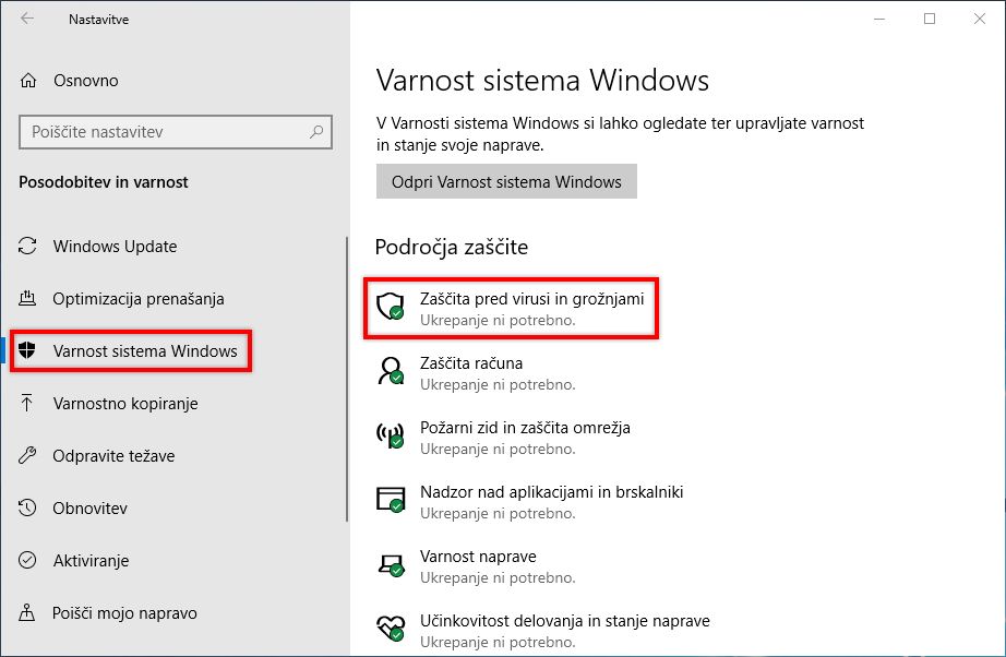 Izberite zaščito pred virusi in grožnjami