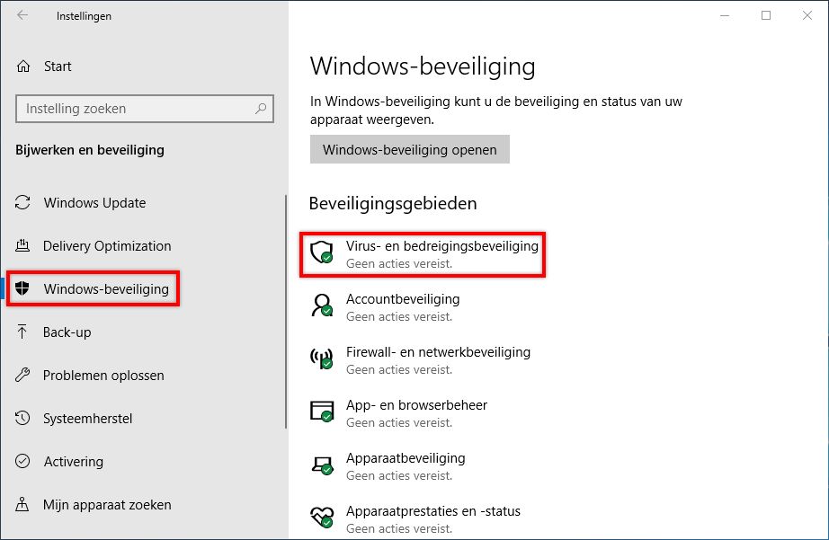 Selecteer Virus- en bedreigingsbeveiliging