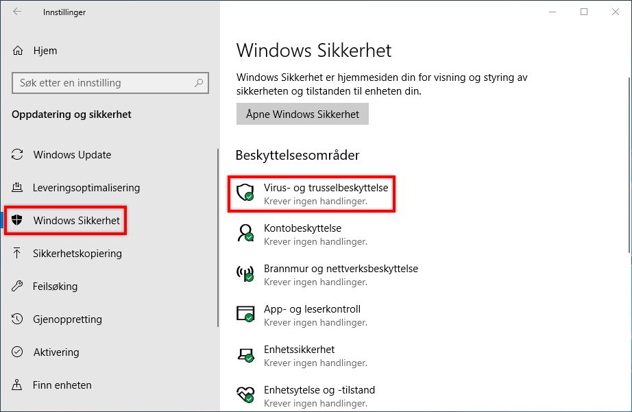 Velg Virus og trusselbeskyttelse
