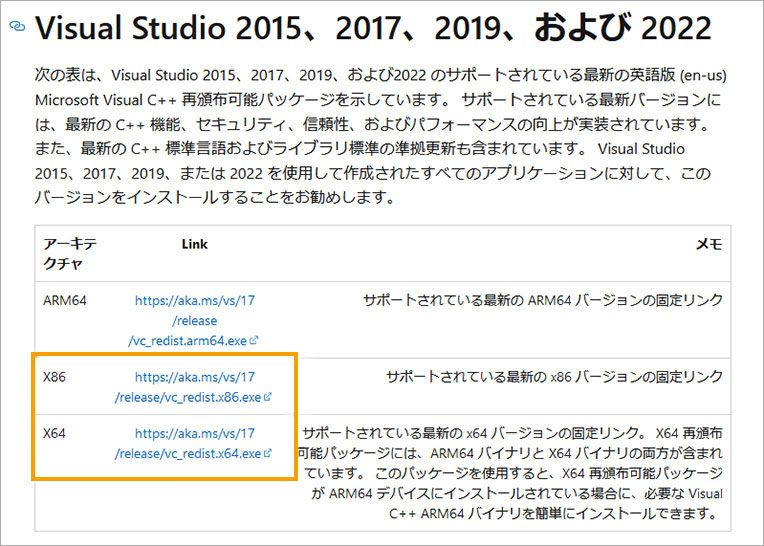 Visual Studio 2015, 2017, 2019, および 2022