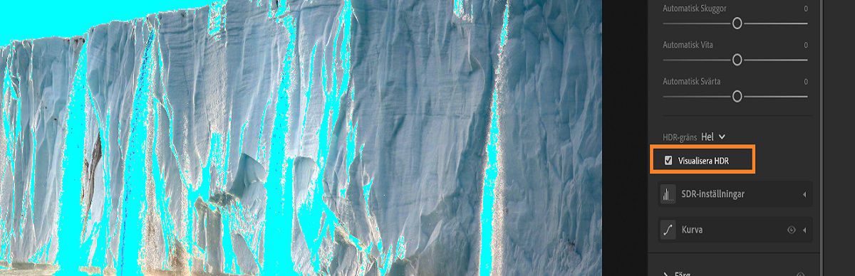 visualisera HDR-inställningar i Lightroom för datorer