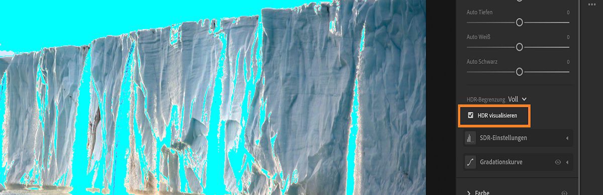 Einstellungen zum Visualisieren von HDR in Lightroom Desktop