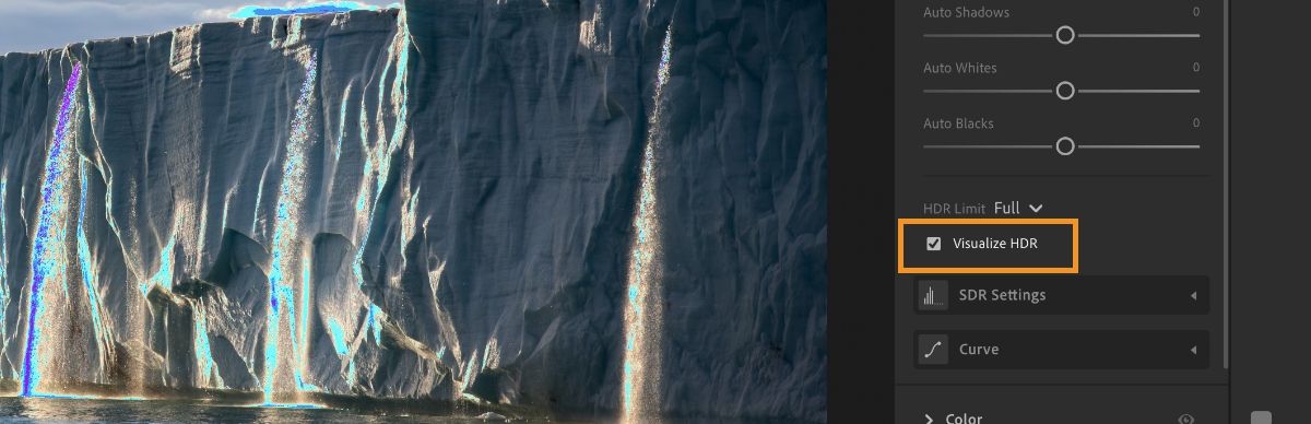 visualize HDR settings in Lightroom desktop