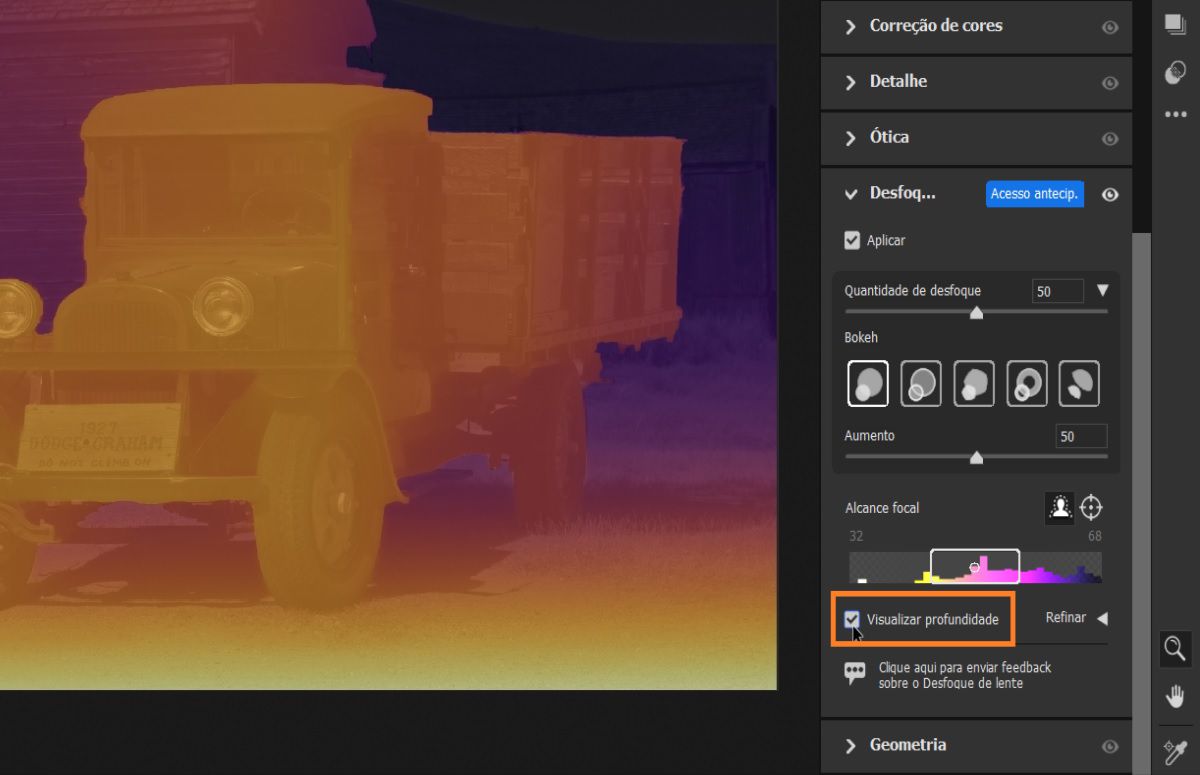 visualizar configurações Desfoque de lente no Adobe Camera Raw
