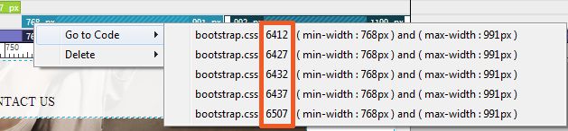 Zeilennummern für den zugehörigen Code von visuellen Medienabfragen