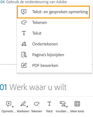 Neem uw stem op en stuur deze als commentaar naar de Acrobat Reader-app.