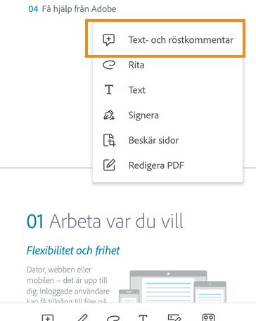 Spela in din röst och skicka som kommentarer till Acrobat Reader-appen.