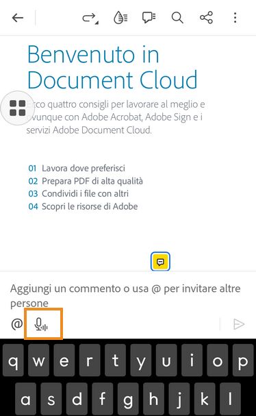 Seleziona l’icona di registrazione per registrare un messaggio vocale.