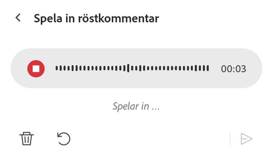Spela in ditt meddelande i Acrobat Reader-appens verktyg Röstkommentar.