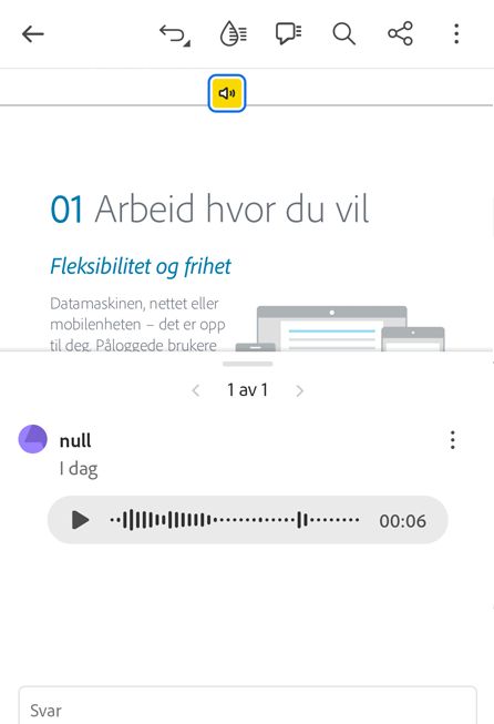 Endre eller slette talekommentar som er lagt til.