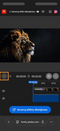 Wideo zostało przesłane i dodane do osi czasu. Dostępny jest przycisk Generuj efekty dźwiękowe. Opcja Prześlij jest podświetlona.