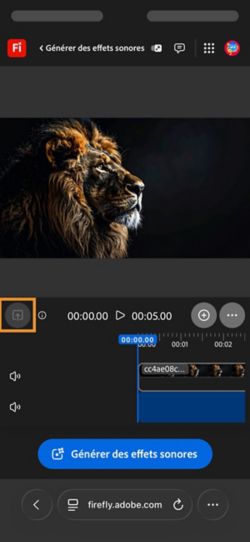 Une vidéo est chargée et ajoutée au montage. Le bouton Générer des effets sonores est disponible. L’option Charger est mise en évidence.